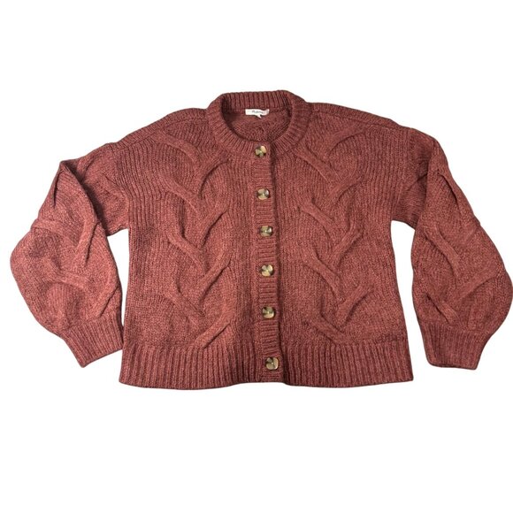 Madewell Womens Cable Knit Rust Cardigan Button Front Sweater Size M Acrylic Woo - Picture 1 of 6